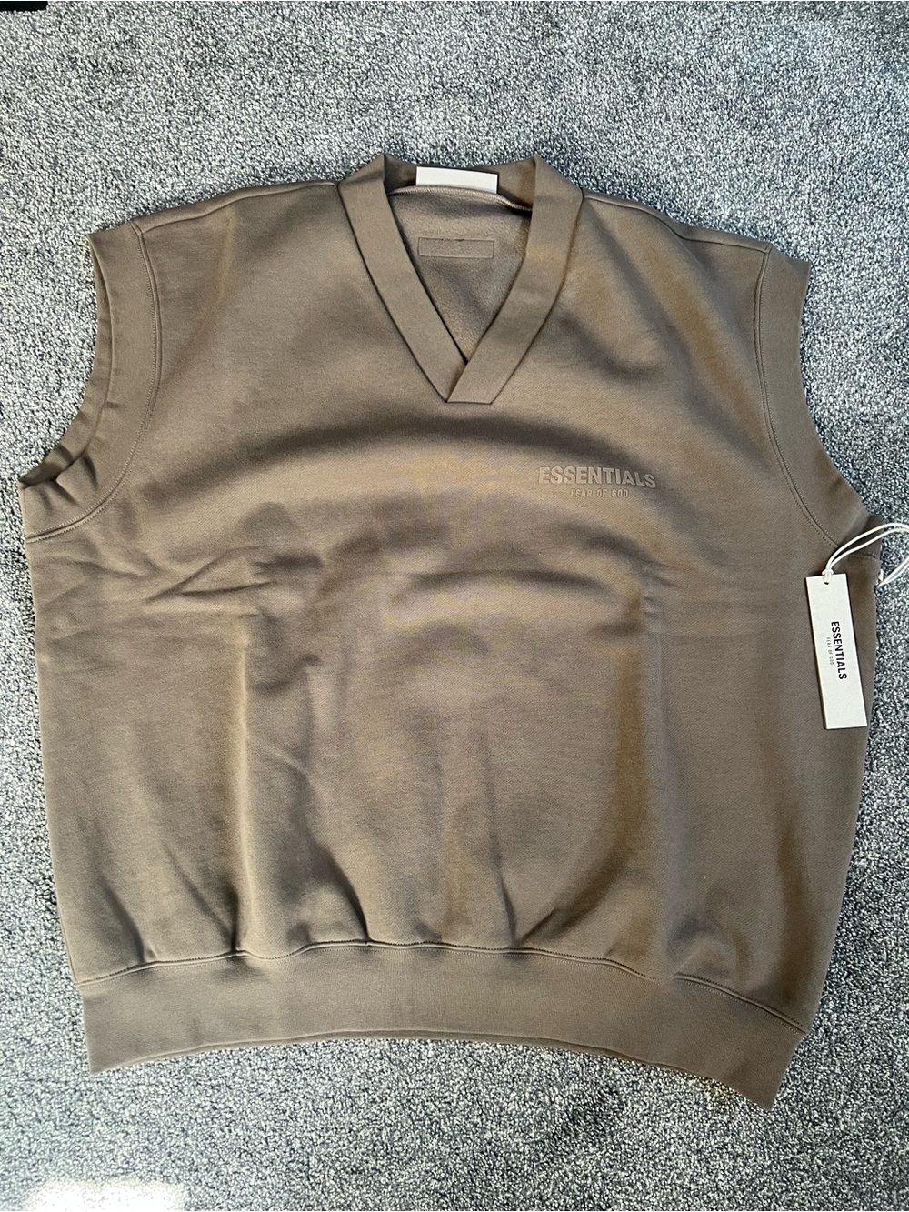 ESSENTIALS Men's V-Neck Sleeveless Sweatshirt- Brown (wood)